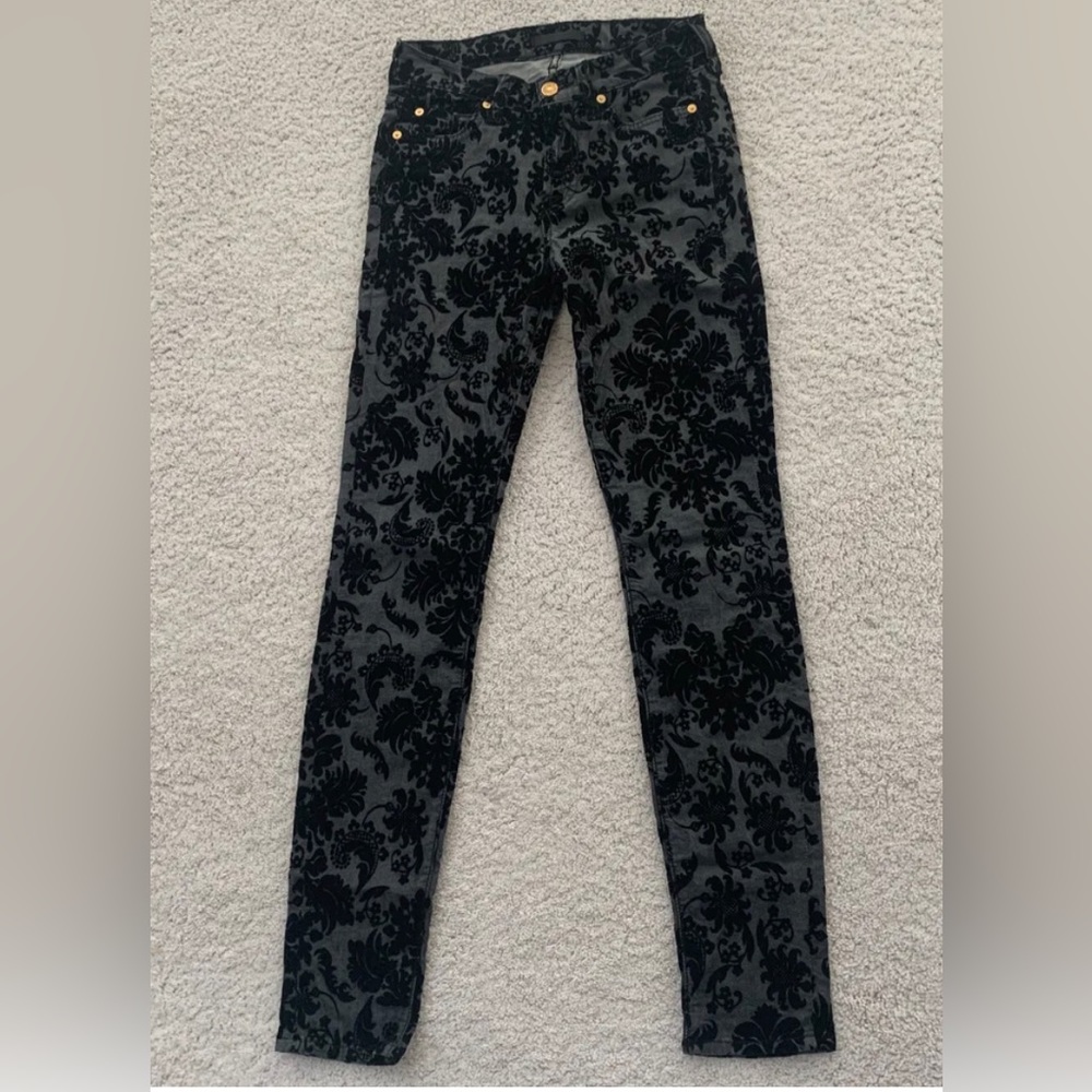 7 For All Mankind Women’s Size 24 Gray Black Velvet Floral Skinny Jeans